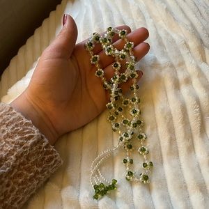 Faux pearl and green necklace